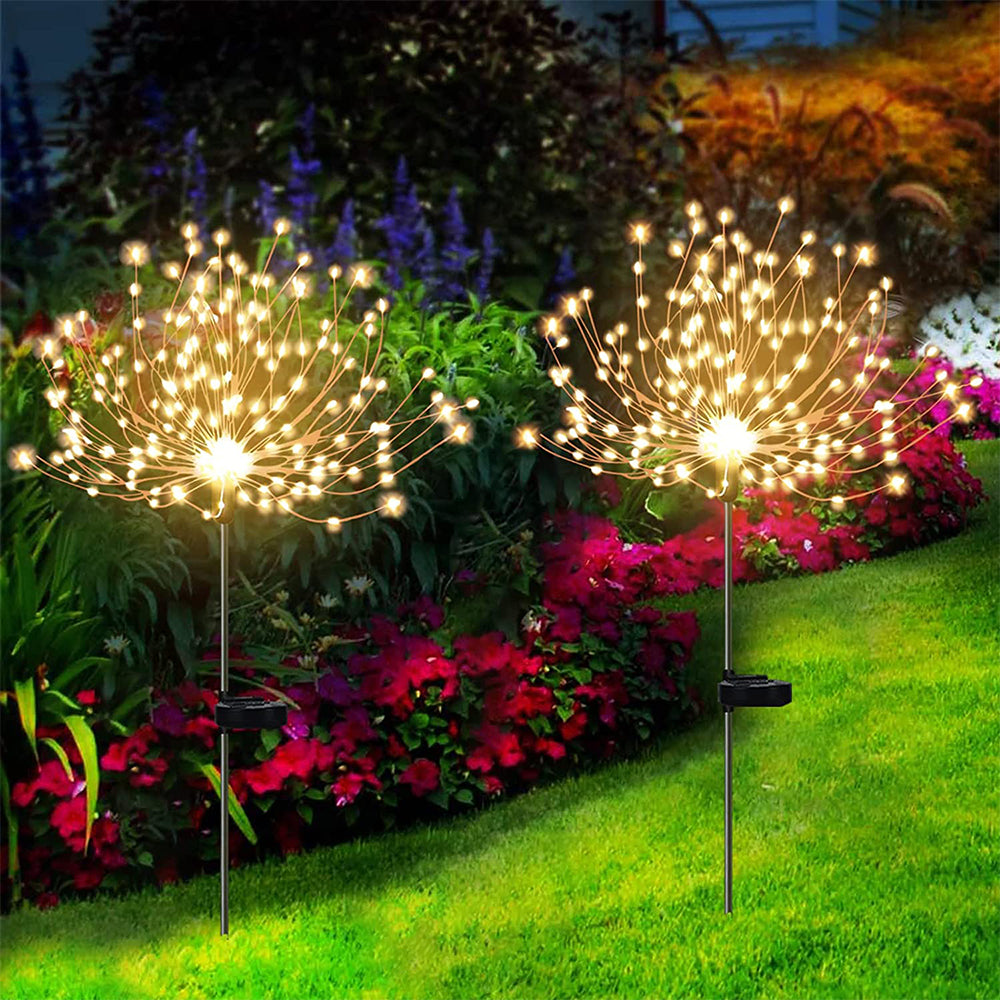 WM Homchum 2 Pcs Solar Garden Lights 180 LED Solar Firework Lights Solar Powered String Light with 8 Lighting Modes for Garden, Patio, Yard, Flowerbed, Parties Decor, Warm White