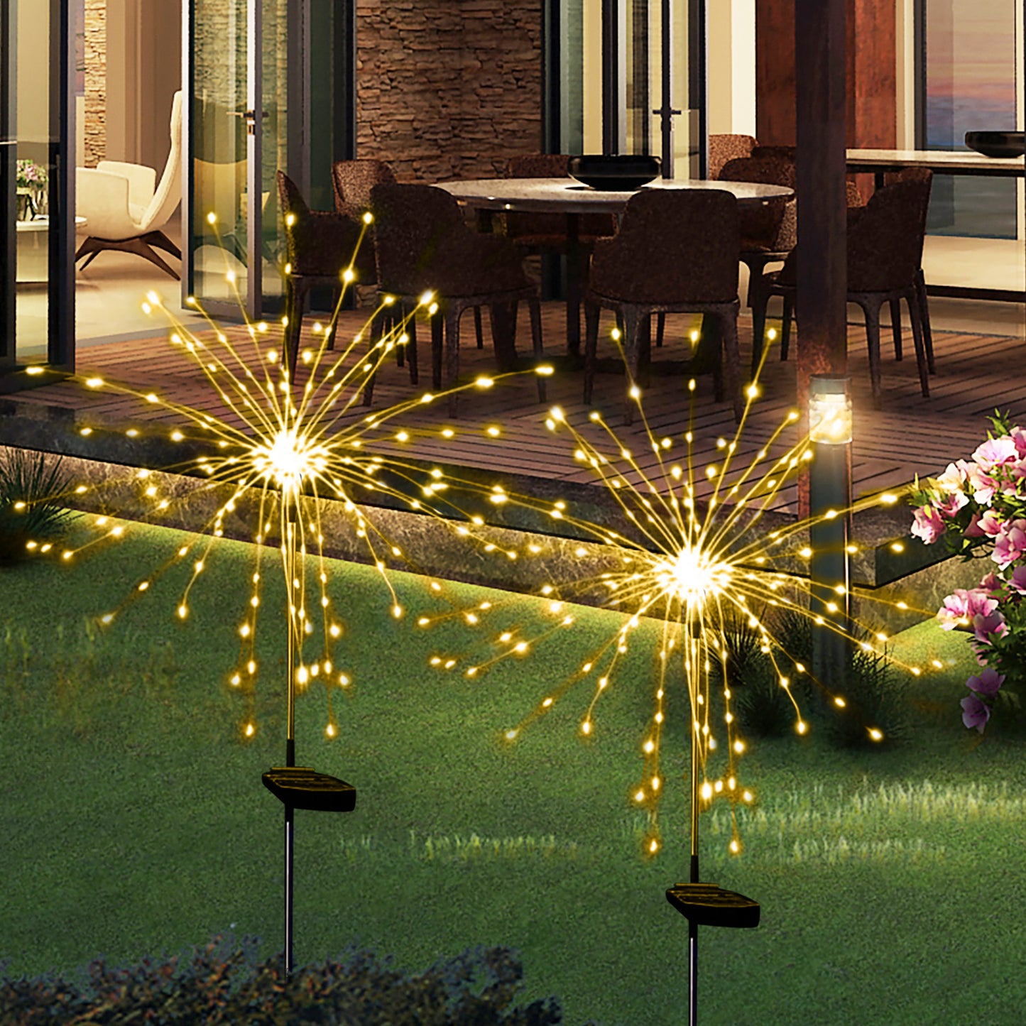 OriginalSourcing 2 Pack Outdoor Solar Garden Light Firework Lights 120 LED Waterproof Garden Decor Lights for Patio Multicolor, Christmas Day Outdoor Decor