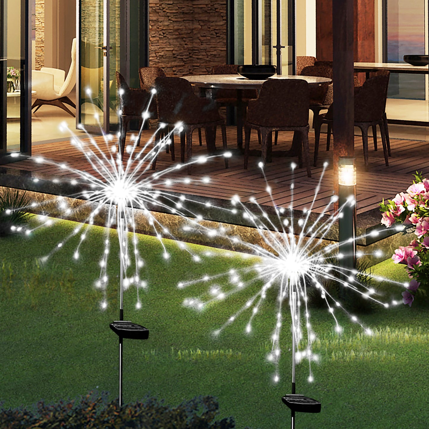 OriginalSourcing 2 Pack Outdoor Solar Garden Light Firework Lights 120 LED Waterproof Garden Decor Lights for Patio Multicolor, Christmas Day Outdoor Decor