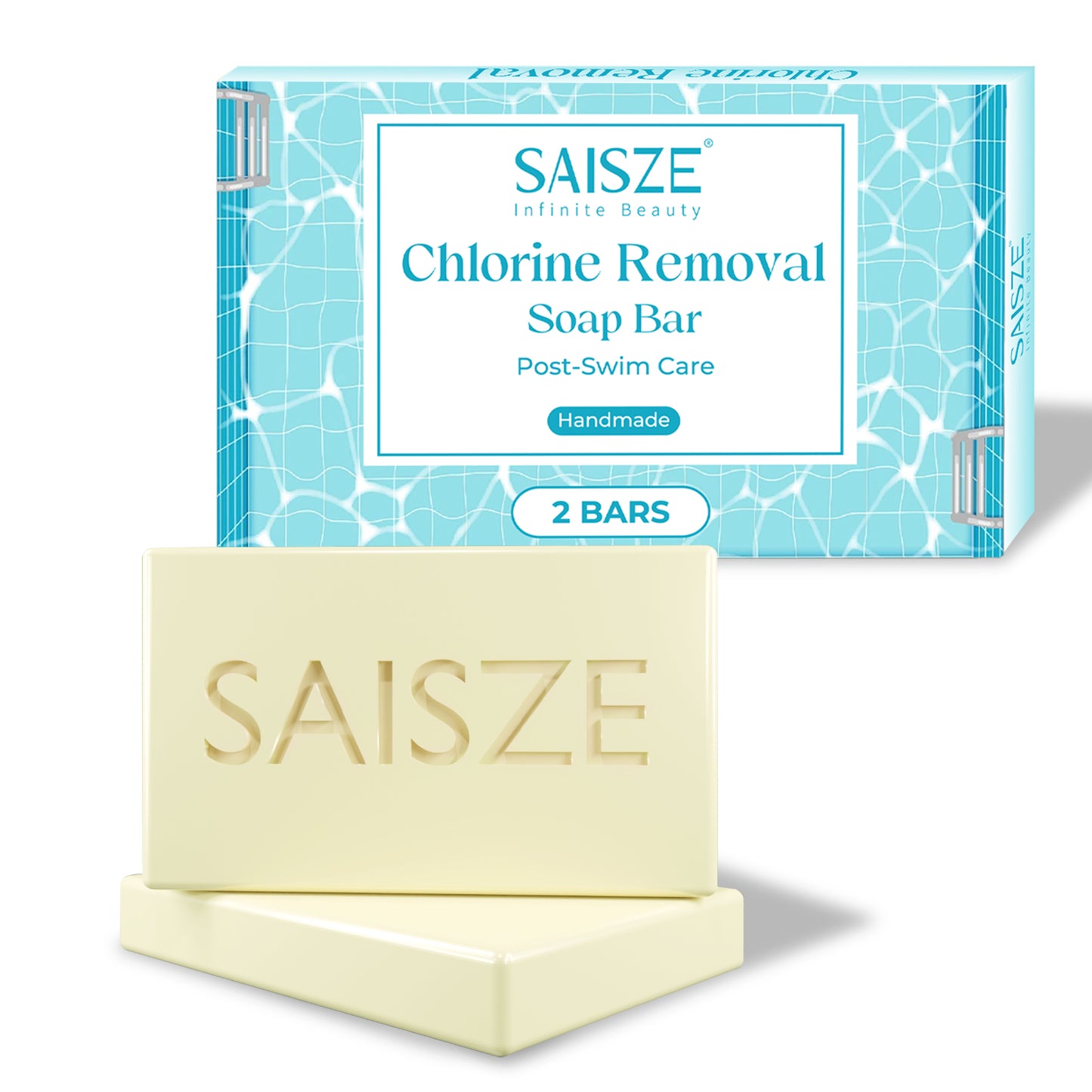 SAISZE Chlorine Removal Soap Bars for Swimmers, Fresh Scent Chlorine Neutralizing & Odor Removing Bath Soap with Olive Oil & Shea Butter, 4 Oz × 2 Bars