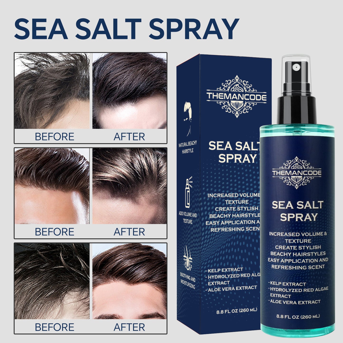 8.8 FL OZ Sea Salt Spray for Hair Men Hair Texturizing Sea Salt Spray for Men