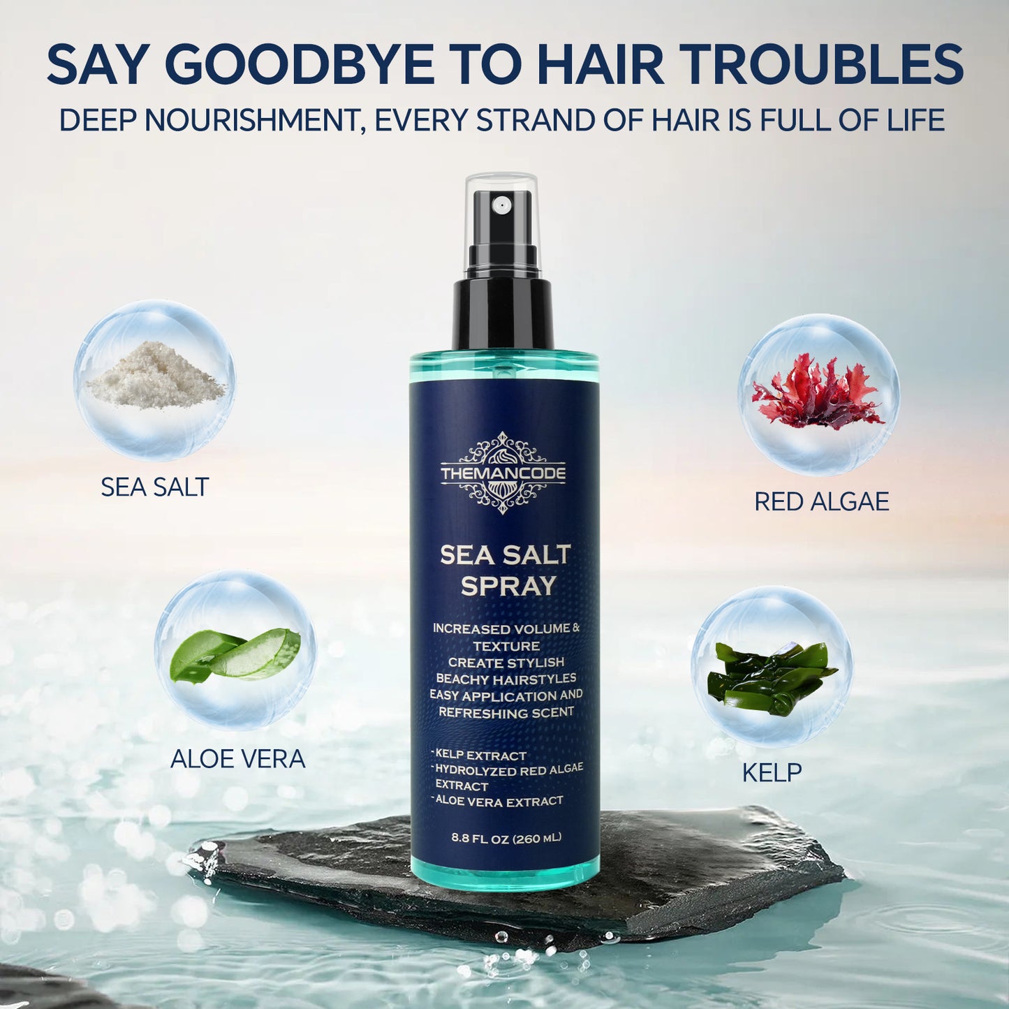 8.8 FL OZ Sea Salt Spray for Hair Men Hair Texturizing Sea Salt Spray for Men