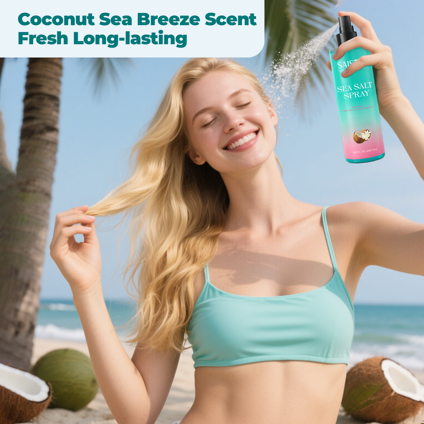 WM-Sea Salt Spray for Women, Natural UV Protction Hair Spray for Beach Wave & Volumizing Texturizing, Suitable for All Hair Types, 8.8 fl oz (260 ml)