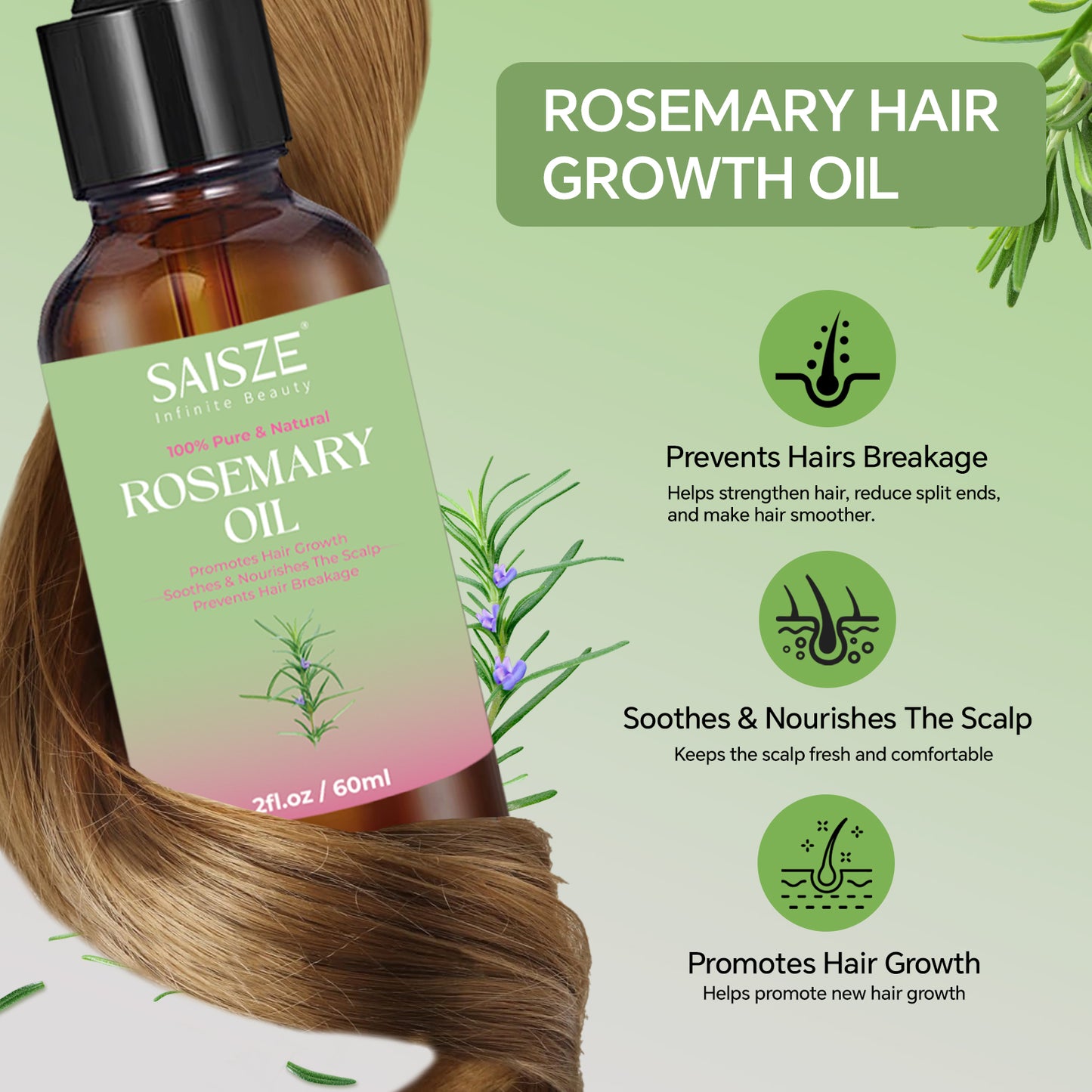 2 fl.oz Rosemary Oil for Hair Care Organic Conditioner 100% Pure & Nature Essential Oil for Hair
