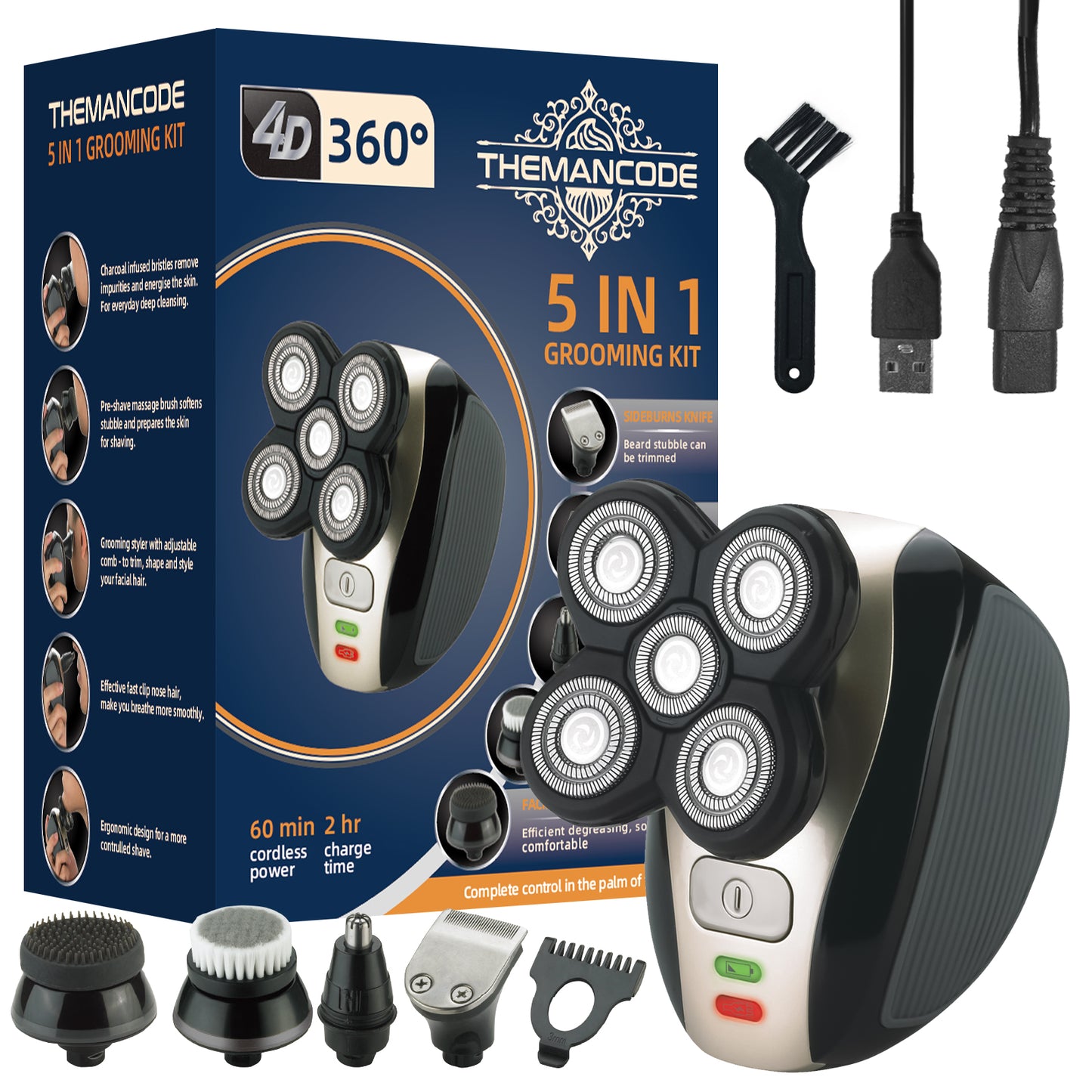 WM THEMANCODE 4 in 1 Electric Shaver Rechargeable Razor for Men, Waterproof Epilator Nose Hair Removal Bikini Eyebrow Beard Sideburn Mustache Trimmer Clipper Grooming Groomer Kit, Valentine's Day Gifts