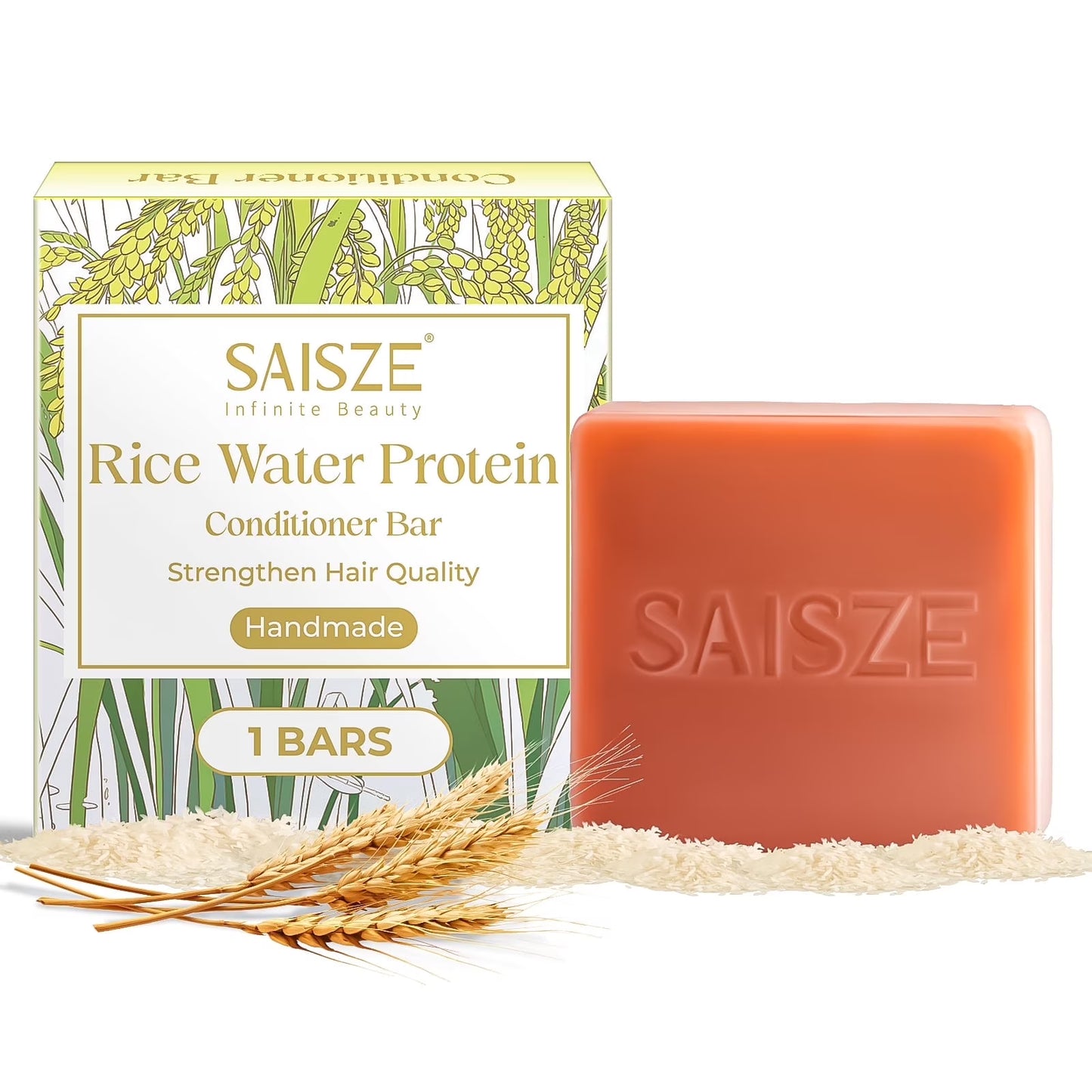 WM-SAISZE Rice Water Protein Conditioner Bar, Handmade Natural Soild Deep Hair Conditioner Soap for Hair Strengthening and Thickening, Clarifying