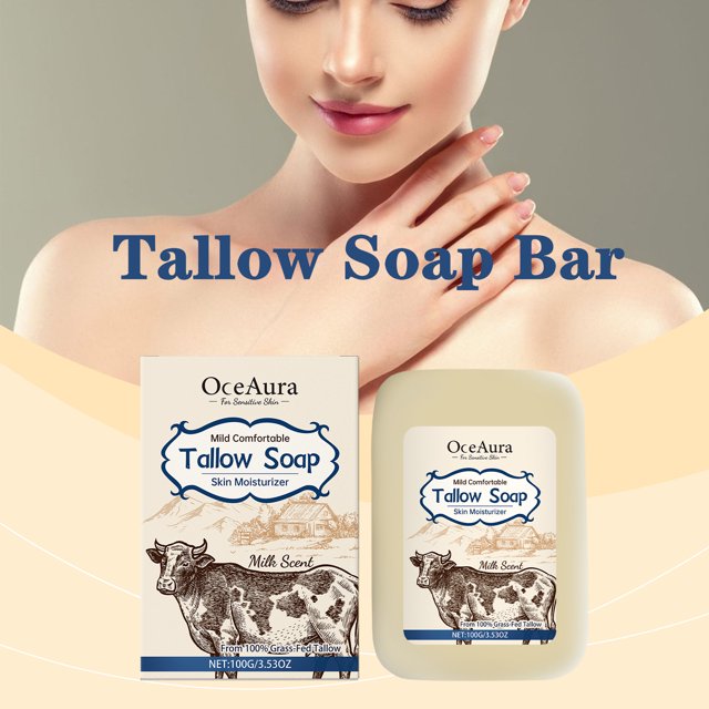 SAISZE Tallow Soap Bar, Pure Beef Tallow Bath Soap Bar with Shea Butter & Olive Oil for Soothing and Moisturizing Skin, 4 Oz × 2 Packs