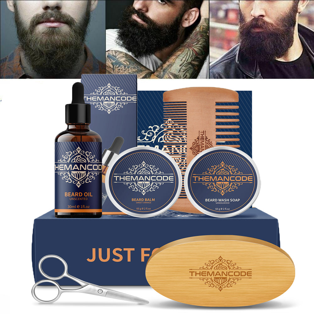 WM THEMANCODE Beard Care Kit, Beard Grooming & Trimming Kit for Men Care, Beard Oil & Balm, Beard Wash Soap, Mustache Scissors, Beard Comb & Brush, Christmas Day Gift