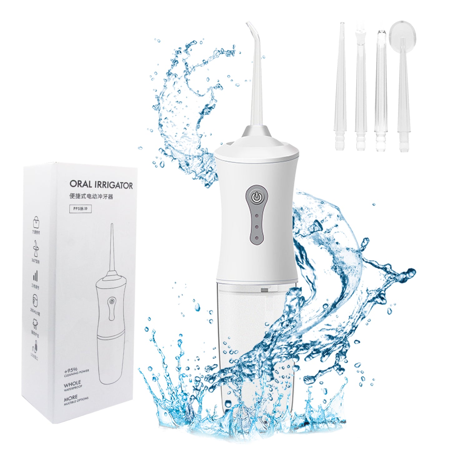 Genkent Cordless Portable Water Flosser Dental Teeth Cleaner, Professional Rechargeabl Oral Irrigator with 4 Jets and 300ML Tank, Blue