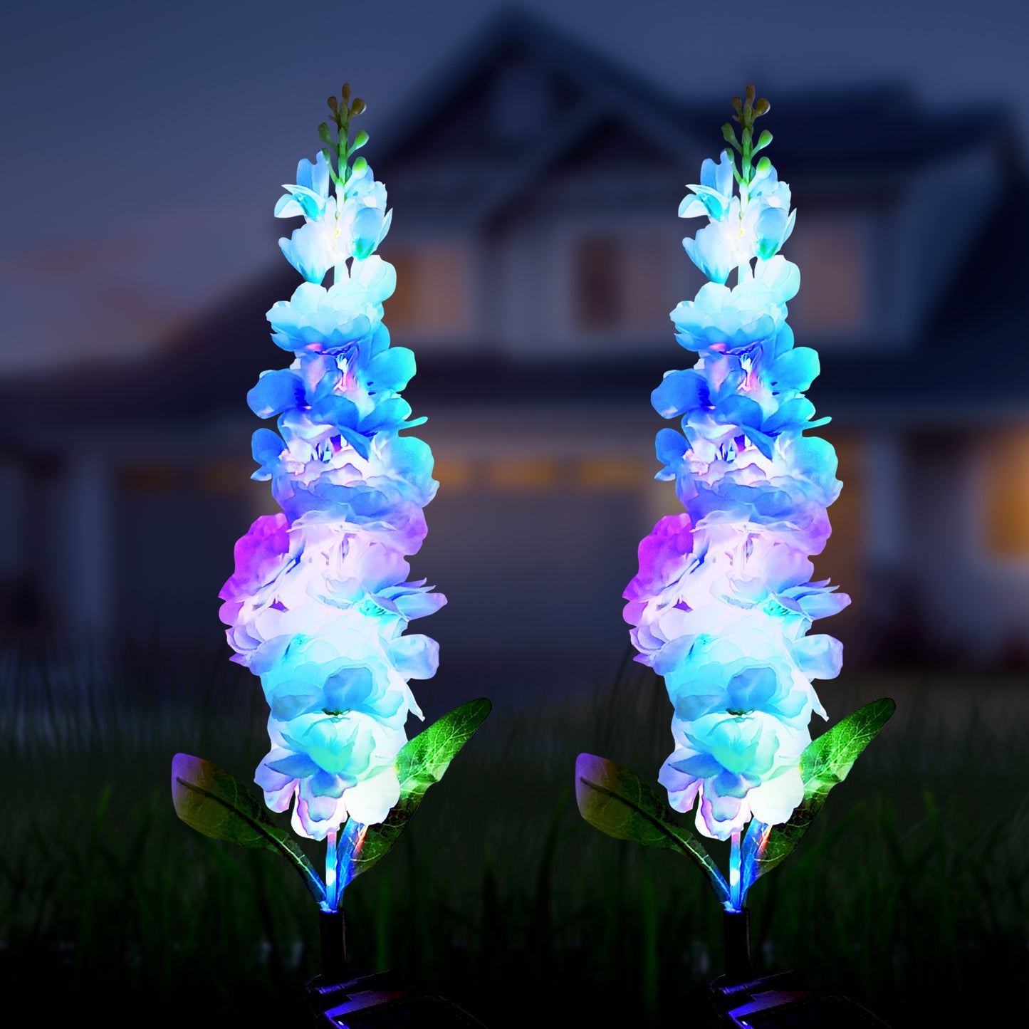 WM OriginalSourcing 2 Pack Solar Lily Flower Lights, Solar Powered Outdoor Garden Decor Lights, Waterproof Flowers Stake Lighting Decorations for Patio Pathway Yard Backyard, Purple