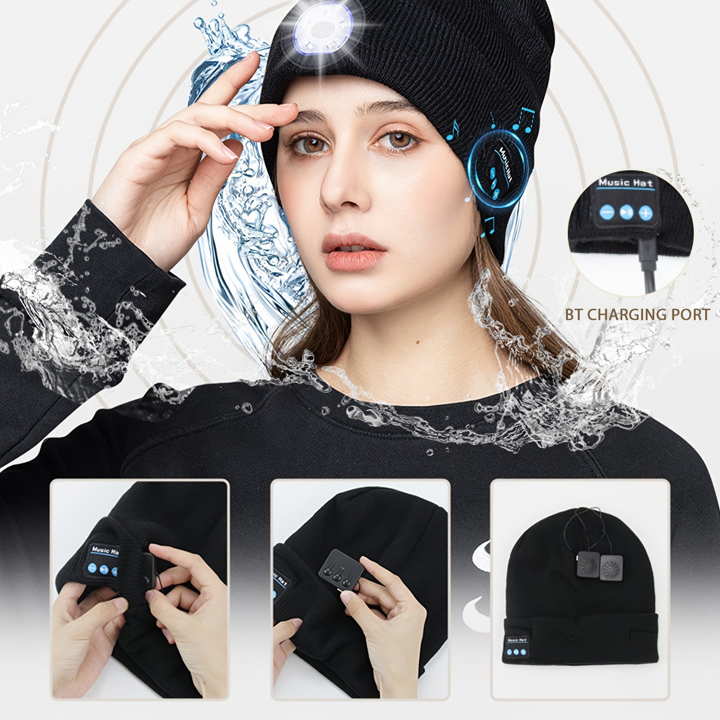 Bluetooth Music Led Beanie Hat with Light for Women Men Outdoor Running Cycling Skiing Christmas Gift