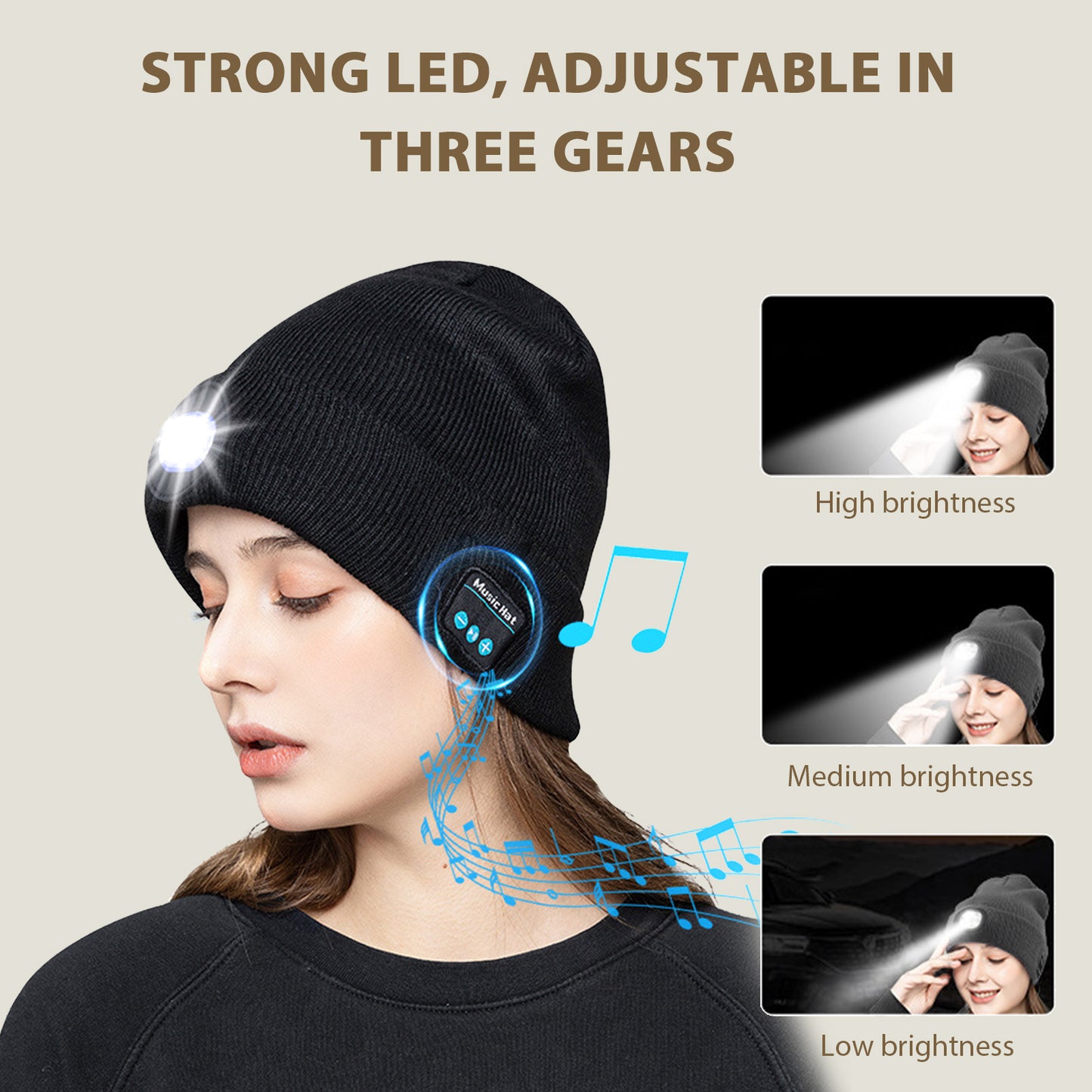 Bluetooth Music Led Beanie Hat with Light for Women Men Outdoor Running Cycling Skiing Christmas Gift