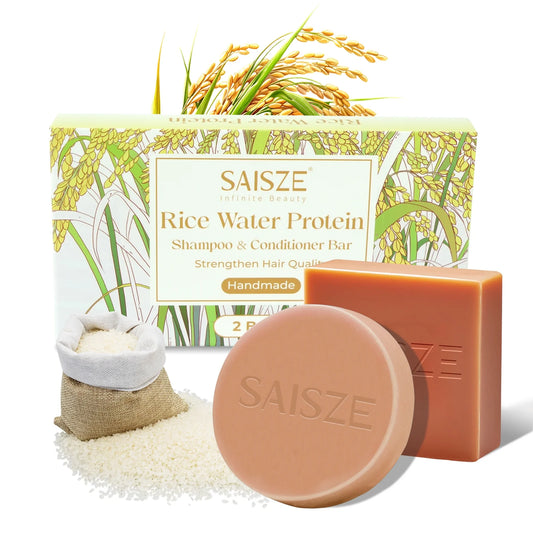 SAISZE Rice Water Shampoo Bar Set, Strengthening & Thickening (2 Pcs)