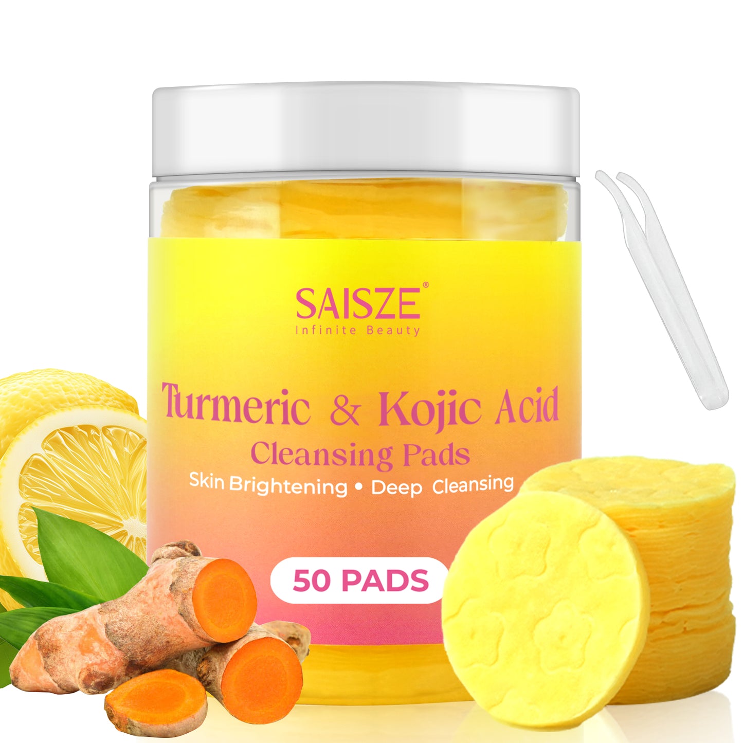 50Pcs Turmeric Kojic Acid Cleansing Pads  Helps Skin Brightening and Deep Cleansing for All Skin Type