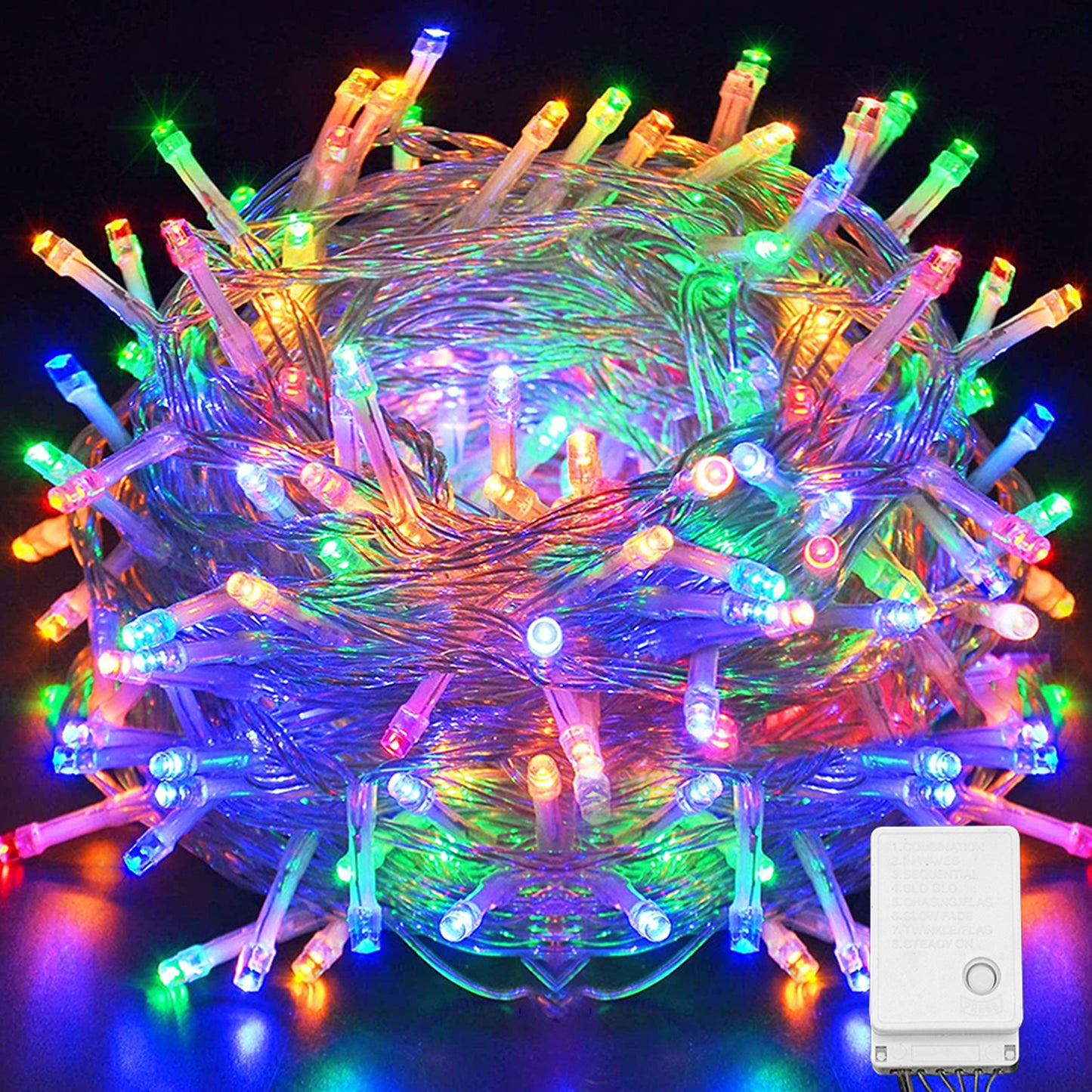 Halloween Christmas Lights Outdoor Decorations 100 LED 33Ft 8 Modes Fairy String Lights, Clear Wire LED String Light Decor for Wedding Party