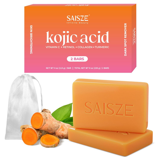 SAISZE Kojic Acid Soap Bar, Turmeric Kojic Acid Soap Bar for Face & Body witn Vitamin C, Retinol for All Skin Types, 4 oz × 2 Bars