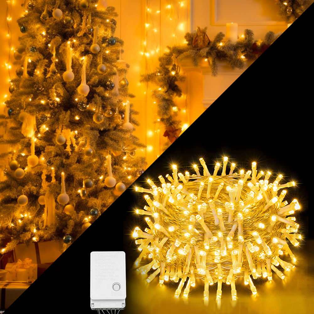 Aptoco 33ft 100 LED Christmas Lights 8 Modes Fairy Christmas Lights Indoor Outdoor US Plug Clear Wire String Lights Waterproof for Wedding Party Christmas Tree Halloween Decorations Warm White