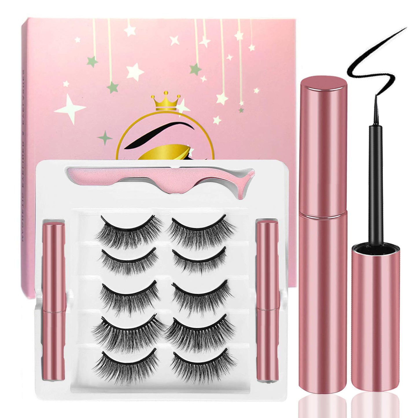 WM Cosprof 5Pairs Set Magnetic False Eyelashes Lashes with Magnetic Liquid Eyeliner Kit - Diamond