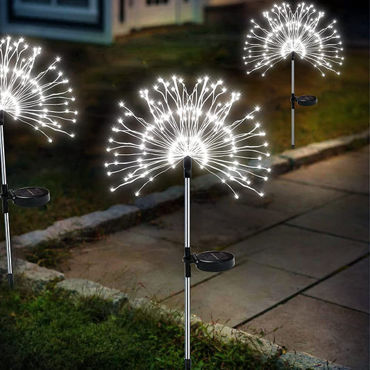 WM Solar Garden Lights 120 LED Art Firework Lights 2 Pack Waterproof Solar Lights, Sparklers Outdoors Yard Decor for Garden Pathway Patio Yard Valentine's Day Decorations (Warm White )