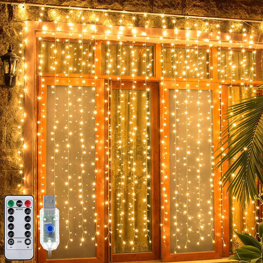 WM 300LED Plug-in Curtain Lights with Remote USB Powered Waterproof for Home Decorations, Multi-Color