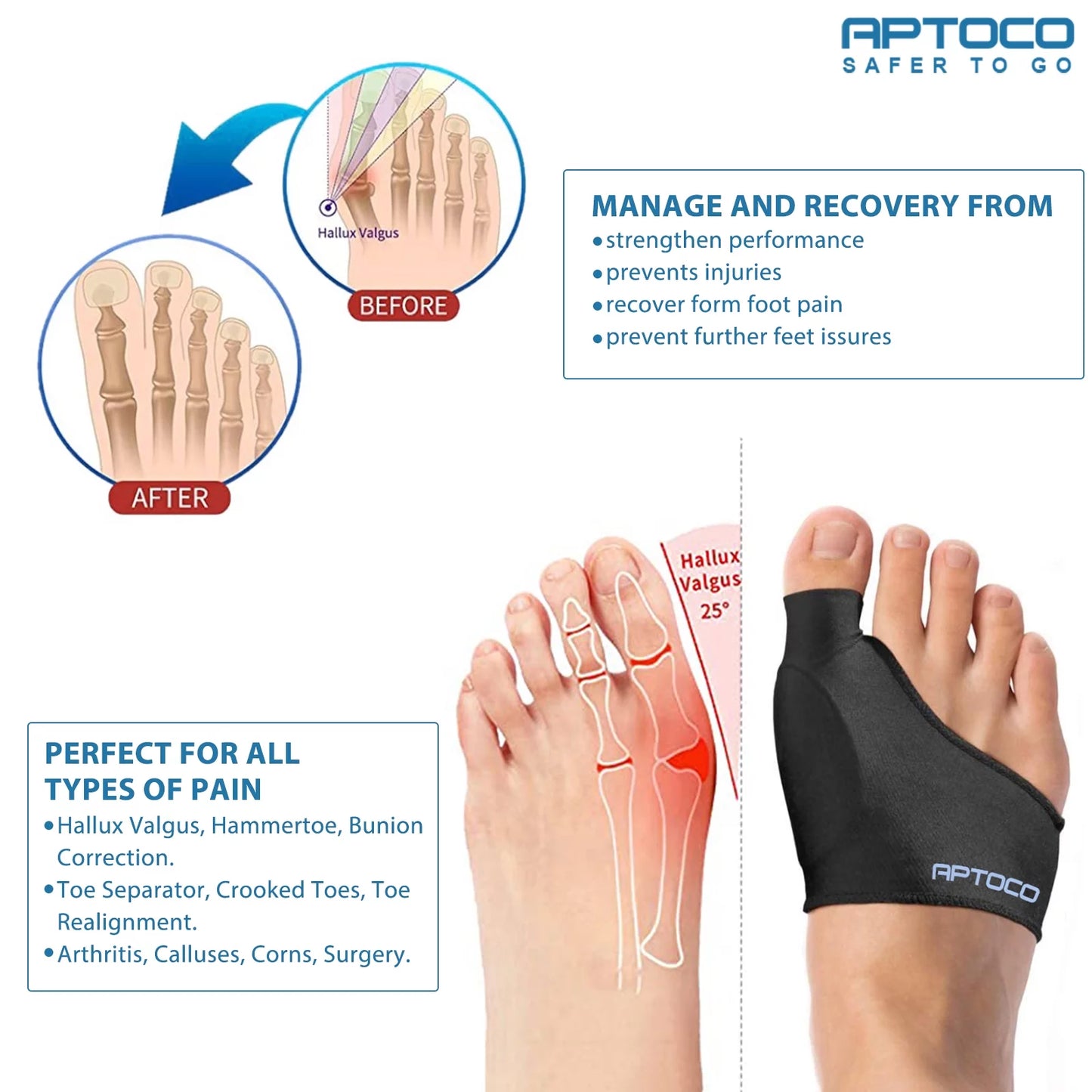 Copper Bunion Corrector, Hallux Valgus Corrector Bunion Sleeves, Bunion Brace with Gel Pads to Remove Bunion, Bunion Pain Relief High Copper Content Antibacterial for Women Men