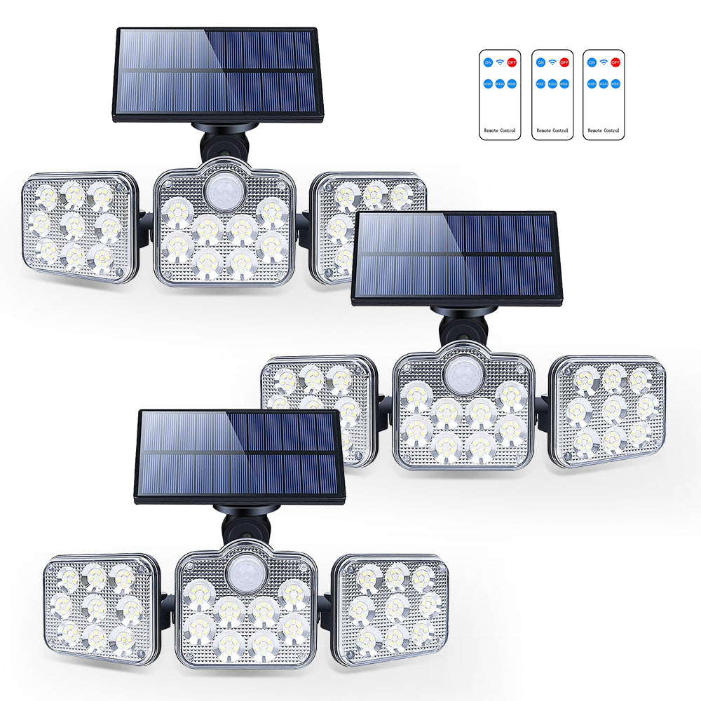 Solar Outdoor Lights 138 LED 3-Head Adjustable 360°Rotating Wide-Angle Floodlight