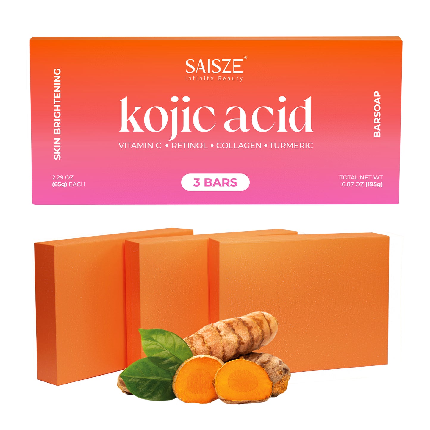 SAISZE Kojic Acid Soap, Turmeric Soap Bars Help Dark Spot Reduce with Vitamin C, Retinol, Collagen