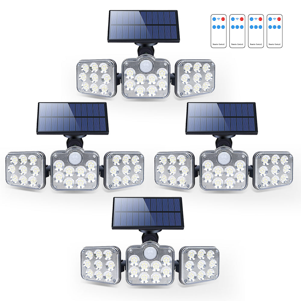 Solar Outdoor Lights 138 LED 3-Head Adjustable 360°Rotating Wide-Angle Floodlight