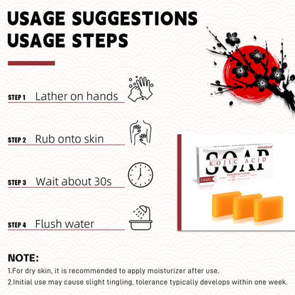 65g × 3 Bars Kojic Acid Soap Dark Spot Reduce Soap Bars with Vitamin C Retinol Collagen, Turmeric