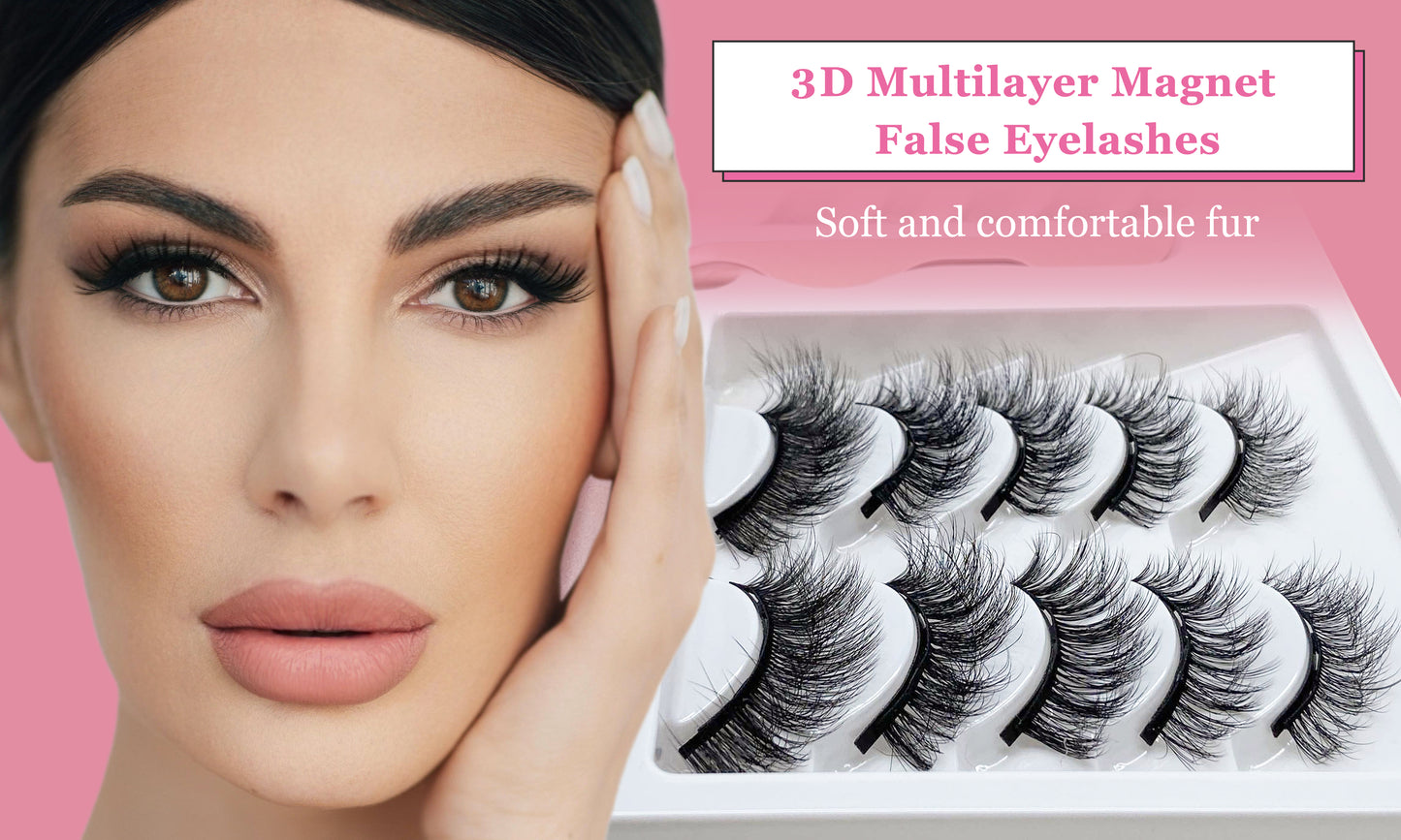 10 Piece Mixed 3D Multi-layer Magnetic False Eyelashes Set with Applicator & Magnetic Eyeliner