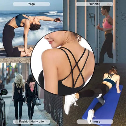 Dual Strap Cross Back Sports Bra with Padded Support Tank Top for Yoga Running and Fitness