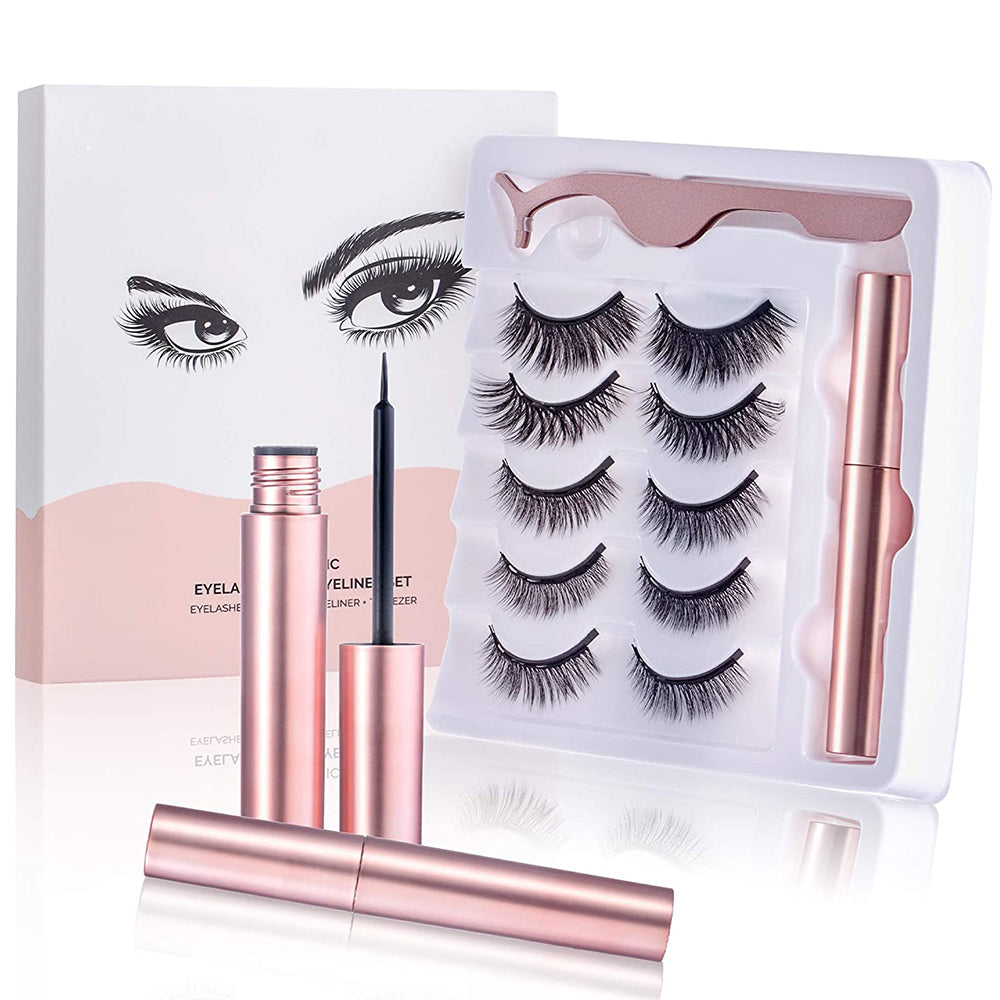 WM Cosprof 5Pairs Set Magnetic False Eyelashes Lashes with Magnetic Liquid Eyeliner Kit - Diamond