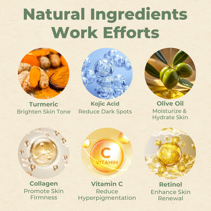 SAISZE Kojic Acid Soap Bar, Turmeric Kojic Acid Soap Bar for Face & Body witn Vitamin C, Retinol for All Skin Types, 4 oz × 2 Bars