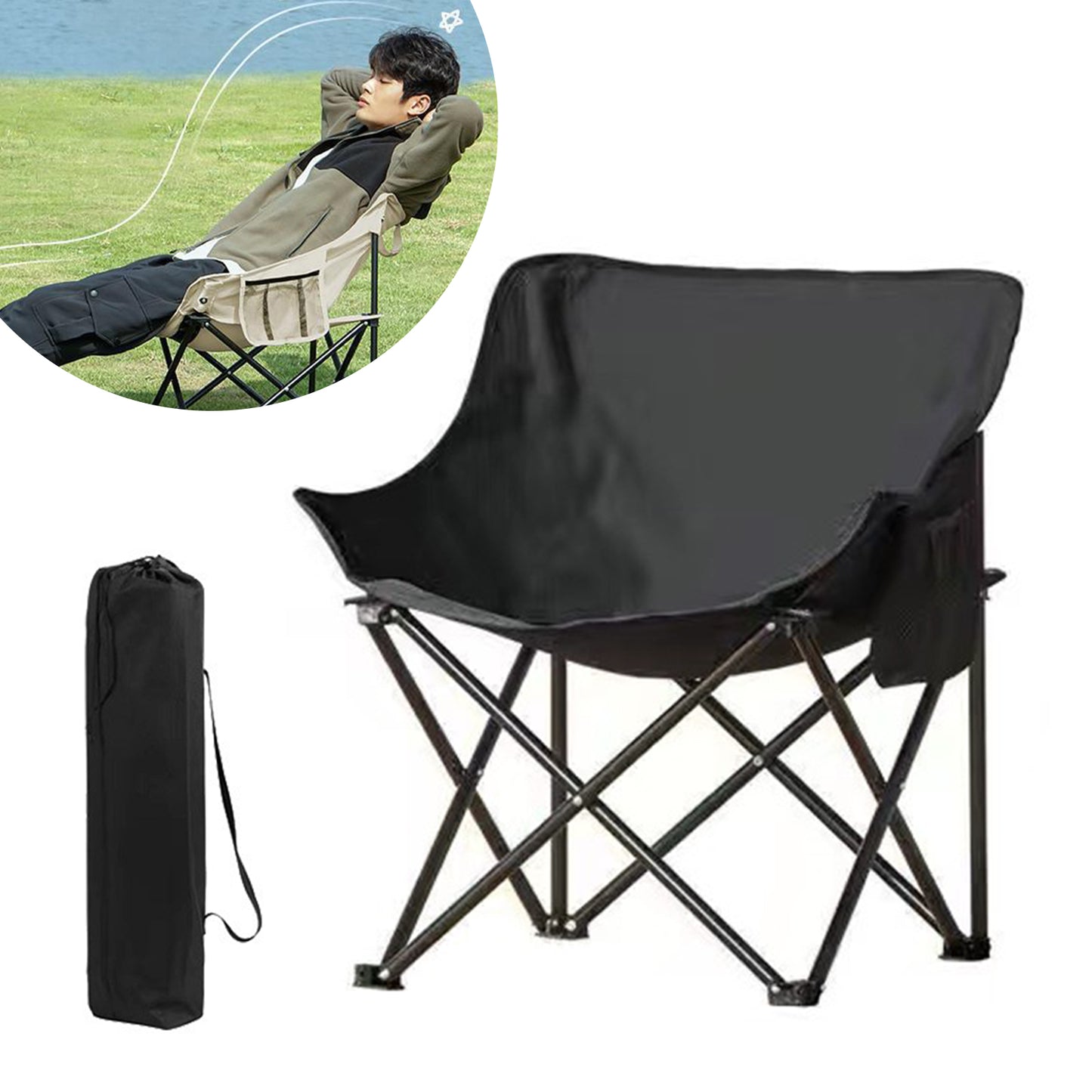 Foldable Camping Chair Oversized Oxford Fabric Moon Chairs Folding Camping Chairs