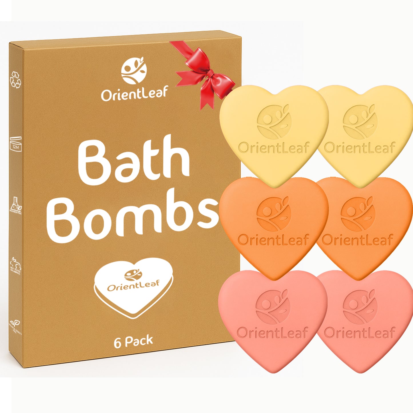 WM-Orientleaf Bath Bombs Gift Set, 6 Heart Shaped Relaxing Aromatherapy Bath Bombs with Lavender, Rose & Eucalyptus, Perfect Birthday & Mother’s Day Gift for Mom & Women, 0.75lb