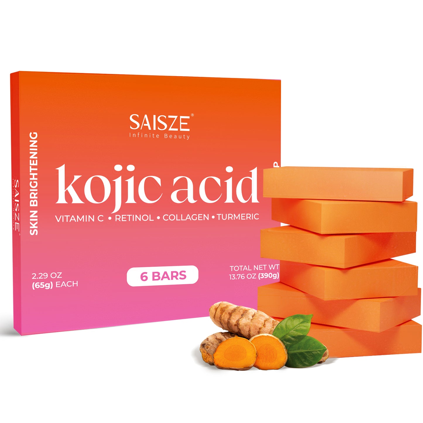 SAISZE Kojic Acid Soap, Turmeric Soap Bars Help Dark Spot Reduce with Vitamin C, Retinol, Collagen