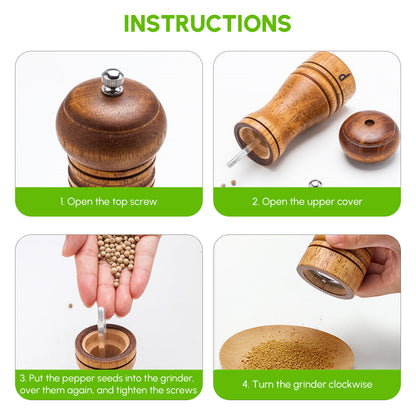 Cooking Salt and Pepper Grinder Hand Movement Wood Pepper Mill Kitchen Tool