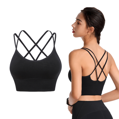 Dual Strap Cross Back Sports Bra with Padded Support Tank Top for Yoga Running and Fitness