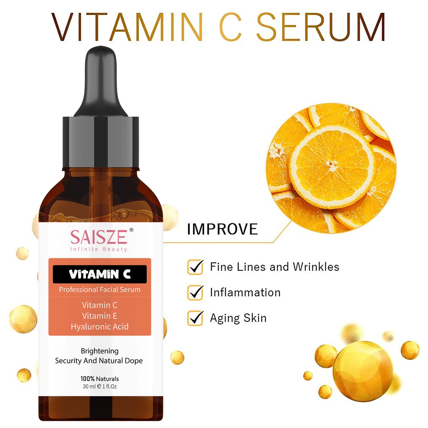 SAISZE Face Serum Set, 3 Pcs Anti-Aging Vitamin C Serum & Hyalurionic Acid Serum & Retinol Serum Kit