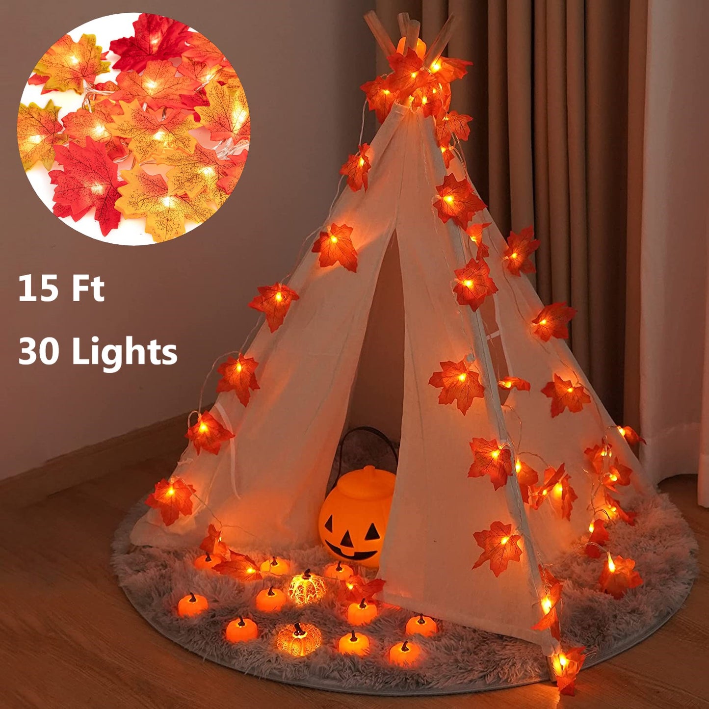 WM OriginalSourcing Maple Leaves String Lights Thanksgiving Decorations Fall Lights Total 10ft 20 LED for Holiday Autumn Garland Home Indoor Halloween Decorations