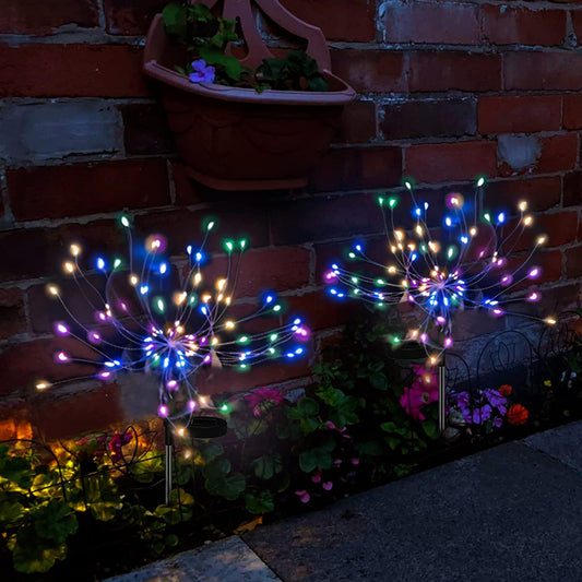 WM Solar Garden Lights 120 LED Art Firework Lights 2 Pack Waterproof Solar Lights, Sparklers Outdoors Yard Decor for Garden Pathway Patio Yard Valentine's Day Decorations (Warm White )