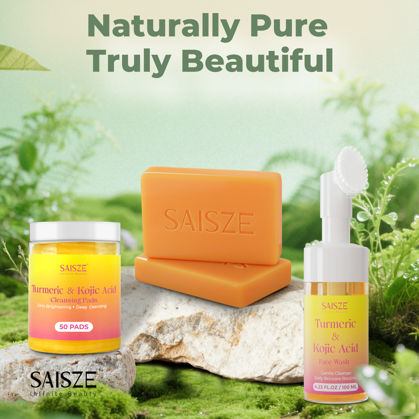 SAISZE Kojic Acid Soap Bar, Turmeric Kojic Acid Soap Bar for Face & Body witn Vitamin C, Retinol for All Skin Types, 4 oz × 2 Bars