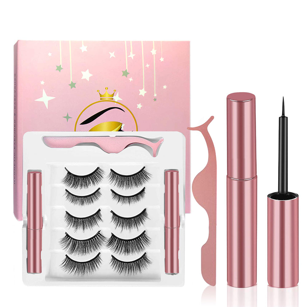 WM Cosprof 10 Pcs Magnetic False Eyelashes Lashes with Magnetic Lliquid Eyeliner Kit Mixed 5 Styles