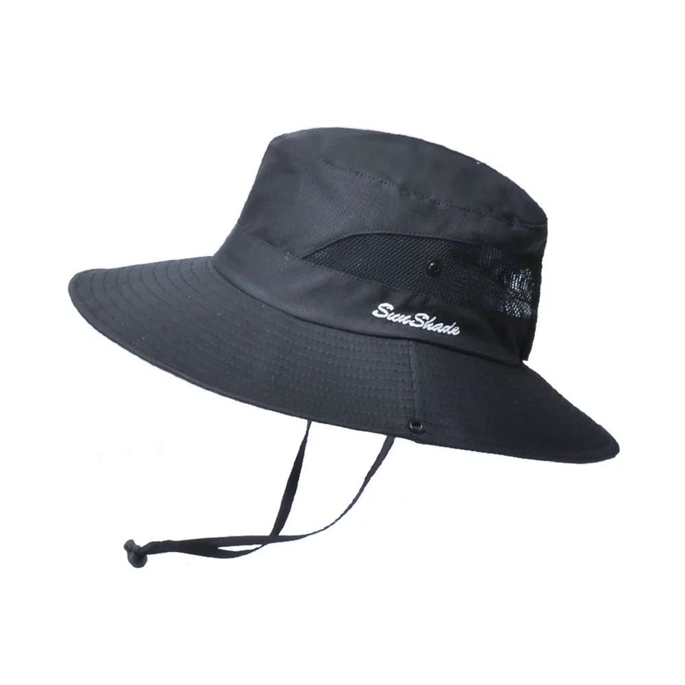 Womens UV Protection Wide Brim Sun Hats Cooling Mesh Ponytail Hole Cap