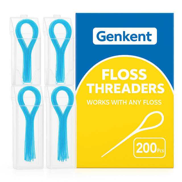 WM-GENKENT Floss Threaders, Dental Floss Threaders for Braces, Bridges, and Implants for Oral Health, 200 Pcs, Blue