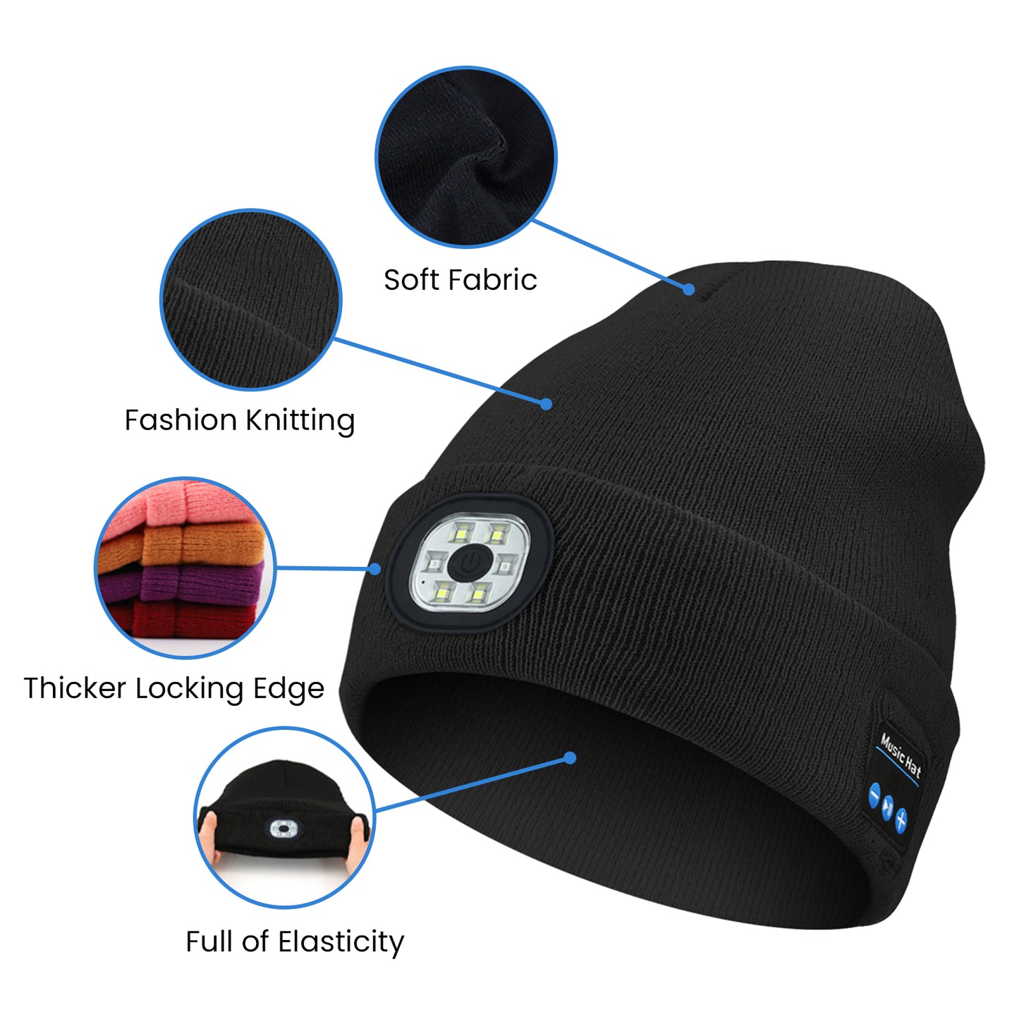 Bluetooth Music Led Beanie Hat with Light for Women Men Outdoor Running Cycling Skiing Christmas Gift