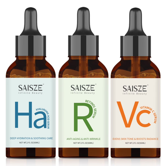 WM-SAISZE Face Serum Set, Retinol, Vitamin C & Hyaluronic Acid, Anti-Aging, Firming & Hydrating for Fine Lines & Wrinkles , Day & Night Skincare Routine , Stocking Stuffers& Gifts for Women, 2 fl oz × 3