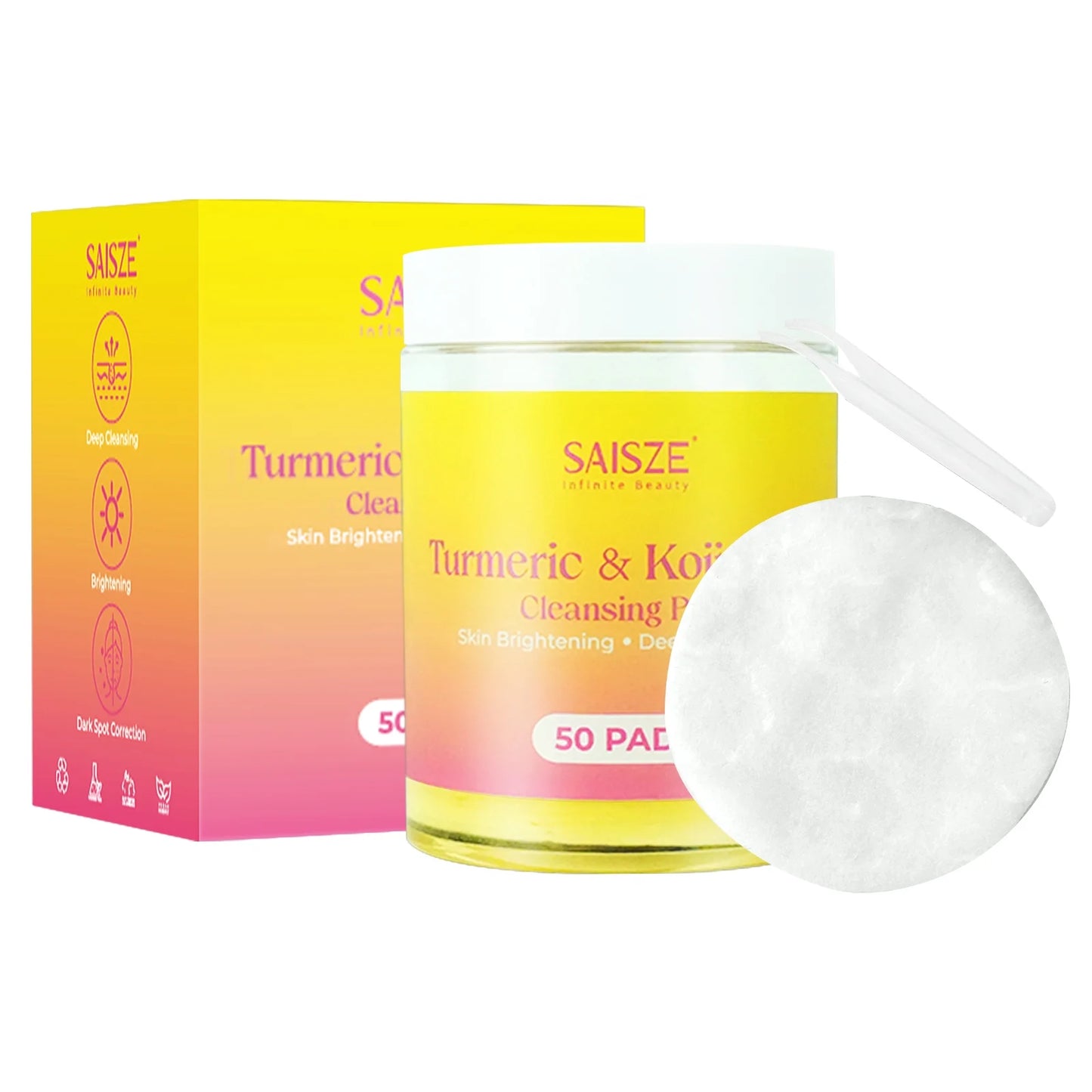 WM SAISZE Turmeric Kojic Acid Cleansing Pads, 50Pcs Turmeric Face WM SAISZE Turmeric Kojic Acid Cleansing Pads, 50Pcs Turmeric Face