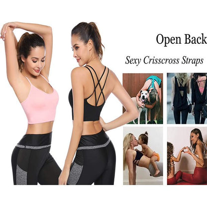 Dual Strap Cross Back Sports Bra with Padded Support Tank Top for Yoga Running and Fitness