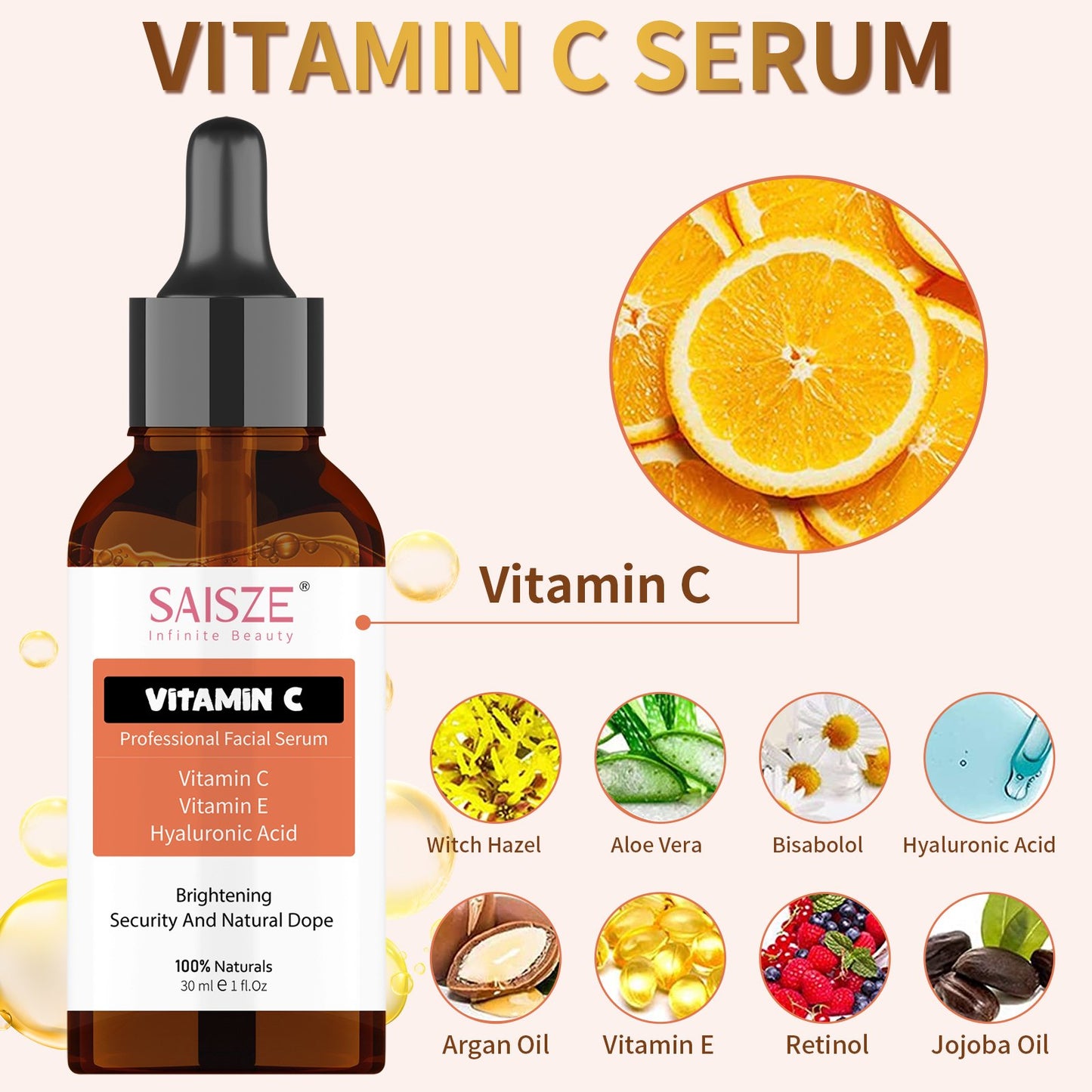 Anti-Aging Hyaluronic Acid Facial Serum for Women with Vitamin C, Aloe Barbadensis Leaf Juice